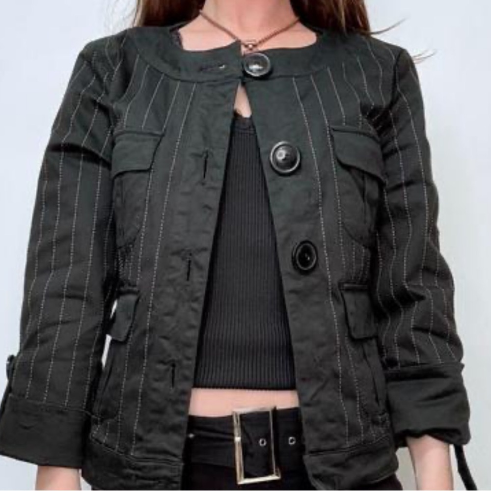 Y2K Morgan de Toi Elegant Black Blazer  Jacket with White Pinstripes and Pockets